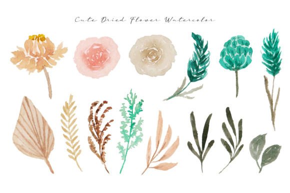 Aesthetic Dried Flower Leaf Watercolor