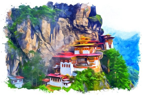 Bhutan Asia Watercolor Illustrations for Digital Sellers