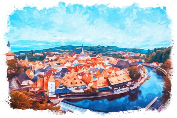 Český Krumlov Czech Republic Exquisite Watercolor Illustrations