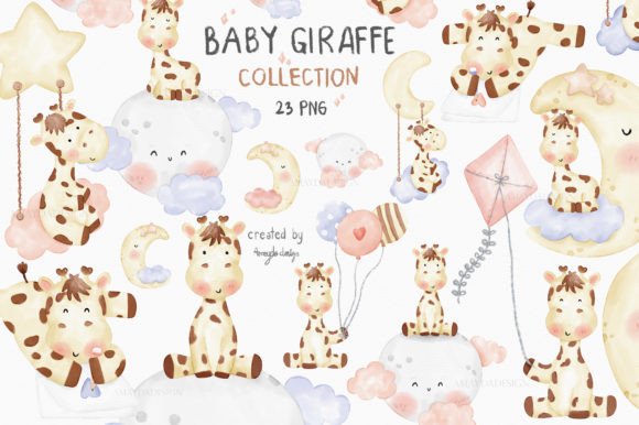 Charming Baby Giraffe Watercolor Clipart for Lifestyle & Editorial Illustrations