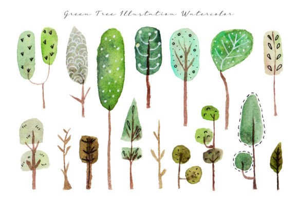 Cute Green Tree Watercolor Illustration for Etsy & Print-on-Demand Sellers