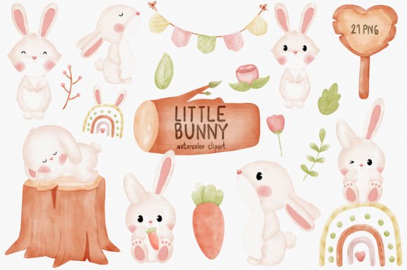 Little Bunny Watercolor Clipart: Soft Illustrations for Spring Crafts & Etsy Designs