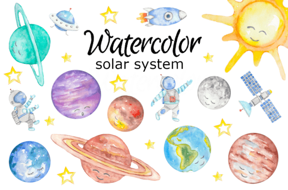 Solar System Watercolor Clipart for Crafters & Etsy Sellers