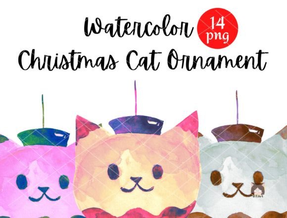 Watercolor Catmas Ornaments: Festive Illustrations for Cozy Holiday Branding