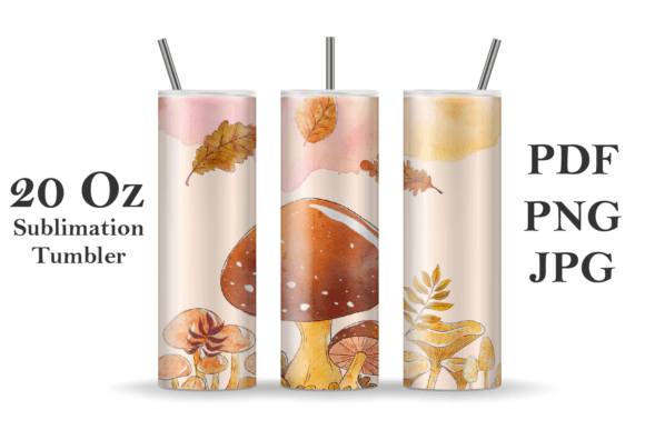 Watercolor Mushroom 20oz Tumbler Illustration: A Versatile Design Asset for Lifestyle and Product Branding