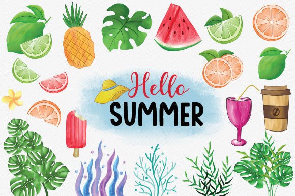 Watercolor Summer Elements Vector PNG