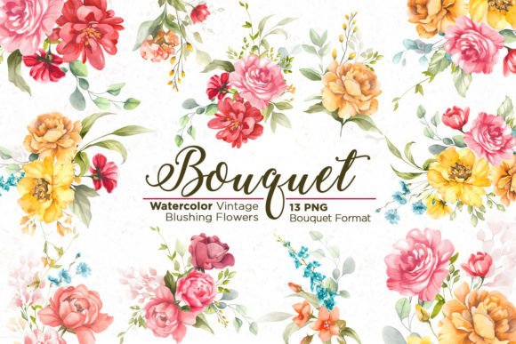 Watercolor Vintage Flowers Bouquet Illustrations for Digital Sellers