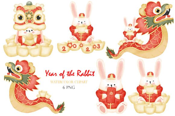 Watercolor Year of the Rabbit 2023 Illustrations for Crafters & Handmade Sellers