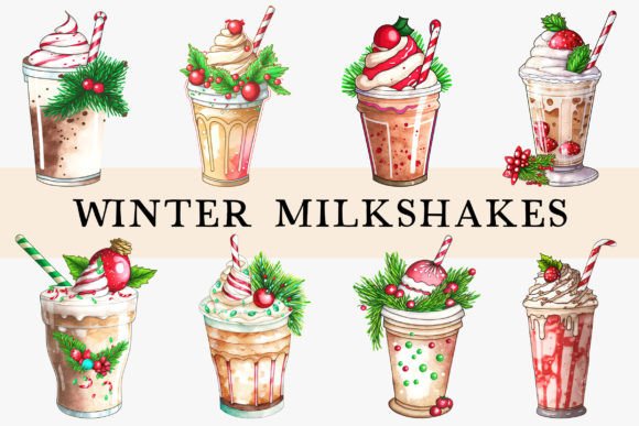 Winter Watercolor Milkshakes Illustrations for Creative Sellers